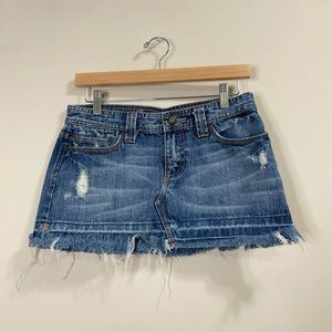 Vintage y2k Abercrombie and Fitch Distressed Cut-Off Blue Denim Mini-Skirt